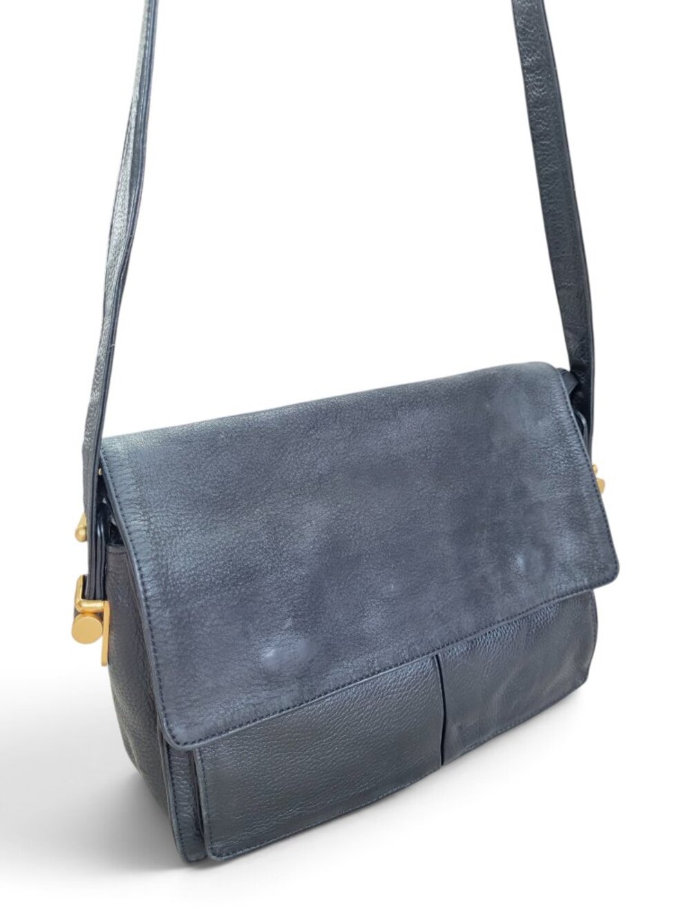 Americana by Sharif Black Y2K Leather Bag Two Texture Leather and Gold Hardware